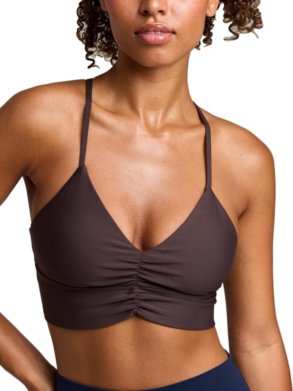 V Neck Padded Sports Bra for Women - Adjustable Straps, Cross Back Yoga Crop Top